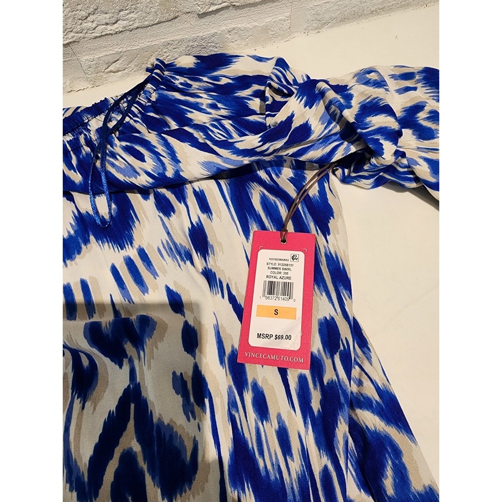Vince Camuto Women's Off Shoulder Bubble Sleeve Blouse EJ3 Royal Azure Size S - Picture 4 of 4